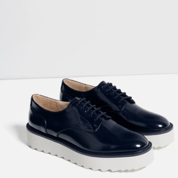 Zara Shoes - NWT Zara Navy Blue Blucher Platform Lace-Up Shoes